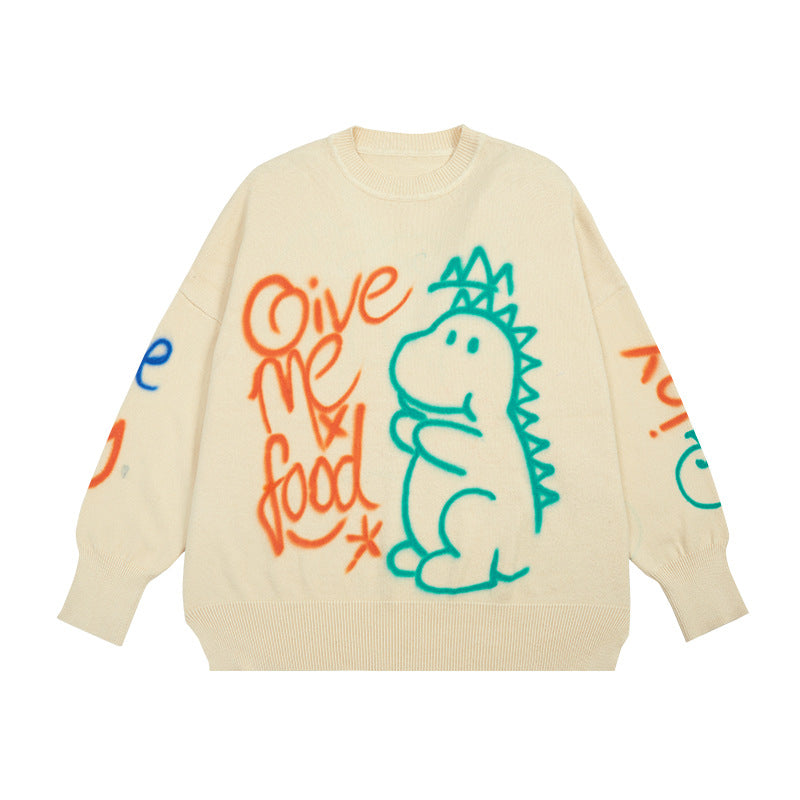 Graffiti Printed Loose Warm Sweater For Men And Women Couples