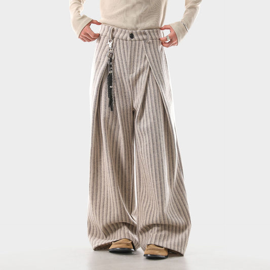 Men's Pleated Wide-leg Striped Casual Pants