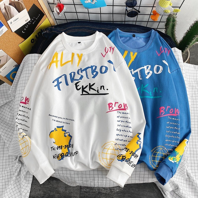 Style Graffiti Printed Round Collar Sweater