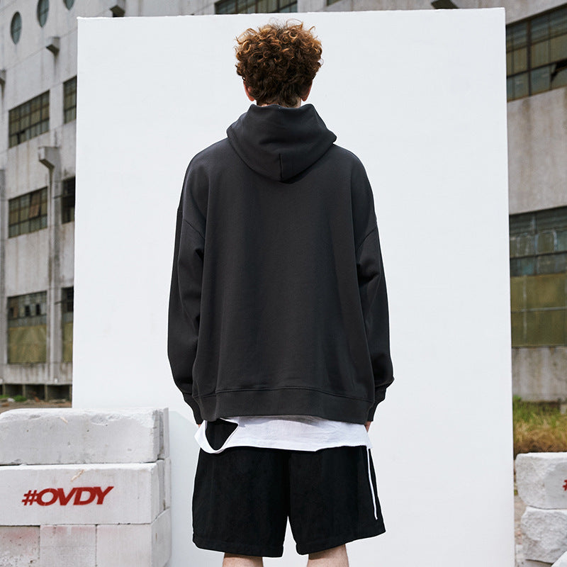 Retro dark loose hooded plus fleece sweater