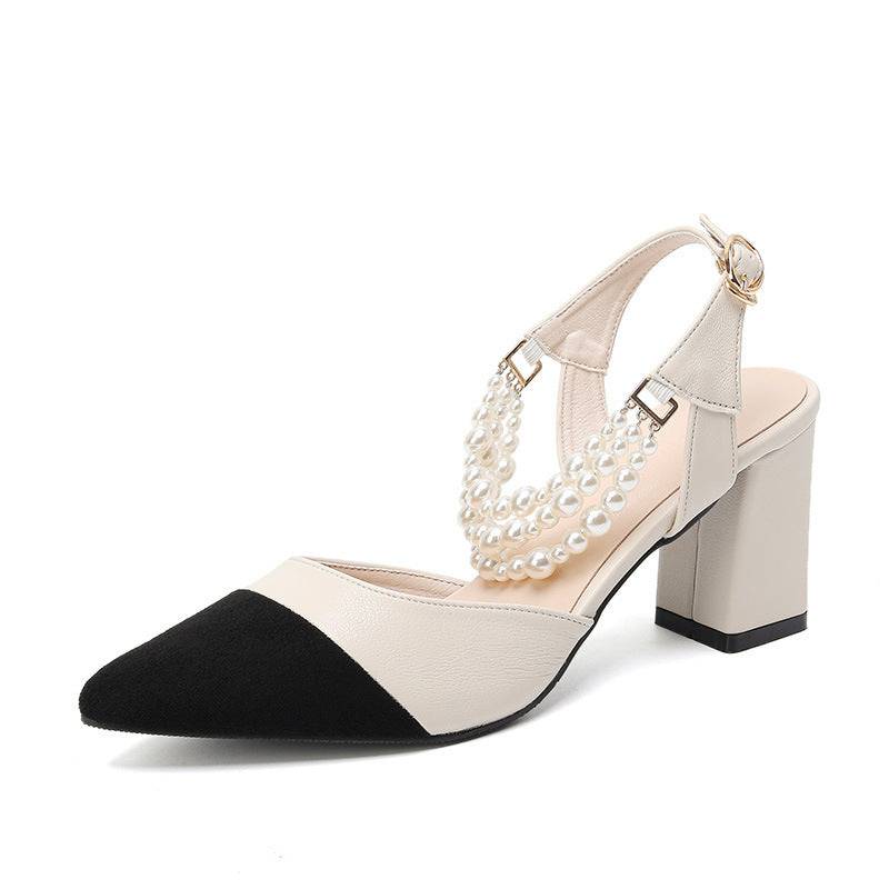 Sandales à talons hauts et bout pointu, à boucle et perles, grande taille