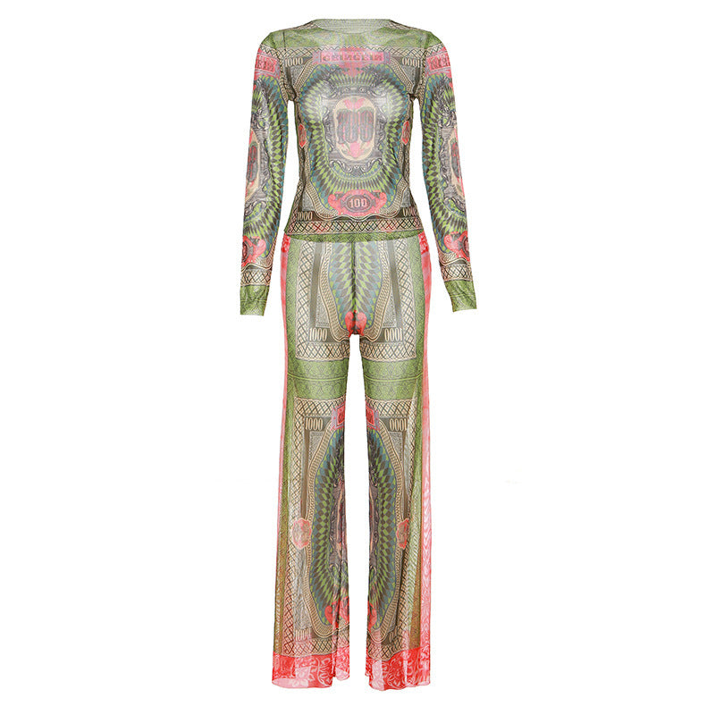 Haut imprimé à manches longues, taille haute et coupe slim pour femme