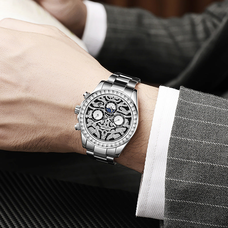 Multi-functional Sun Moon Star Calendar Waterproof Automatic Mechanical Watch Men