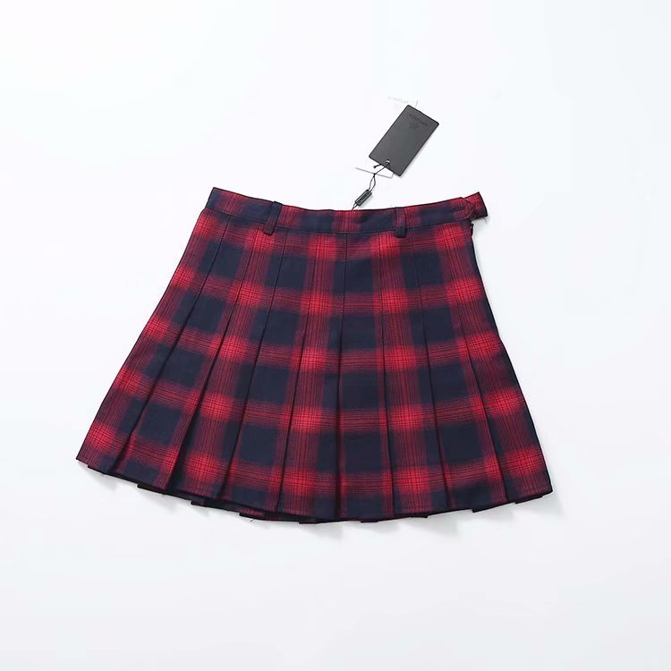 High waist plaid college skirt