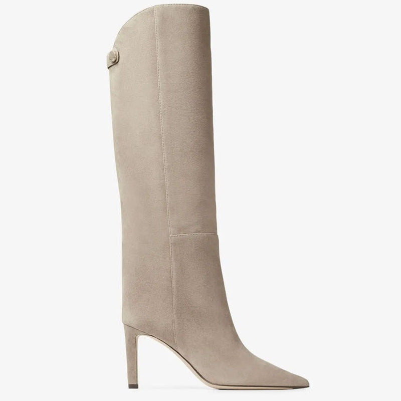 Bottes droites à bout pointu et à talon aiguille de style européen et américain simples