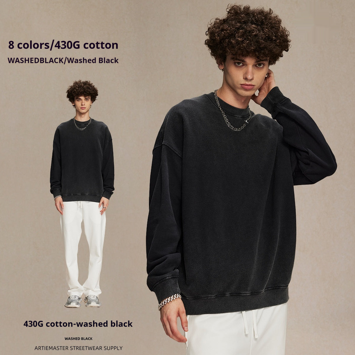 Anti-bottom Fried Color Distressed Washed Wool Round Neck Sweater