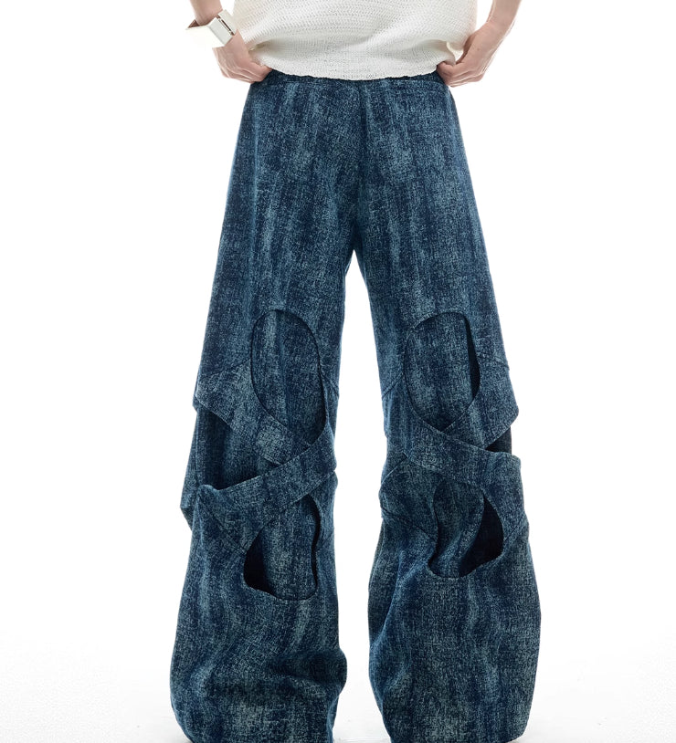 Niche Pleated Texture Straight Loose Jeans Stitching Trousers