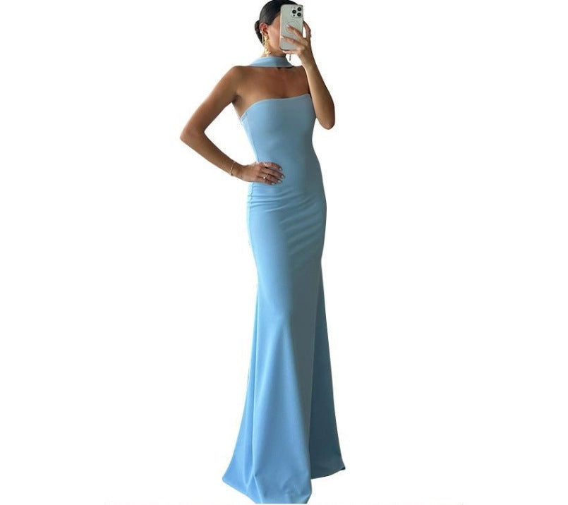 Solid Color Adjustable Halter Slim Fit Dress