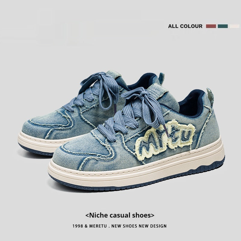 Chaussures en toile rétro décontractées et respirantes en denim à semelles épaisses