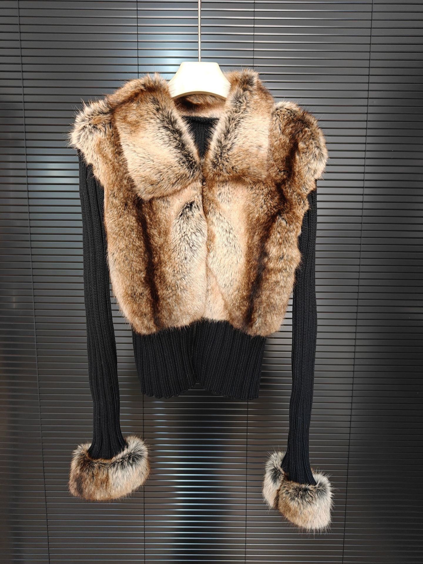 Winter New Environmentally Friendly Wool Slim Fit PatchworkFur Sweater
