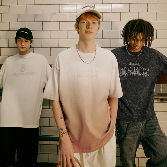 Three-dimensional Printed Gradient T-shirt Round Neck Short Sleeve Top