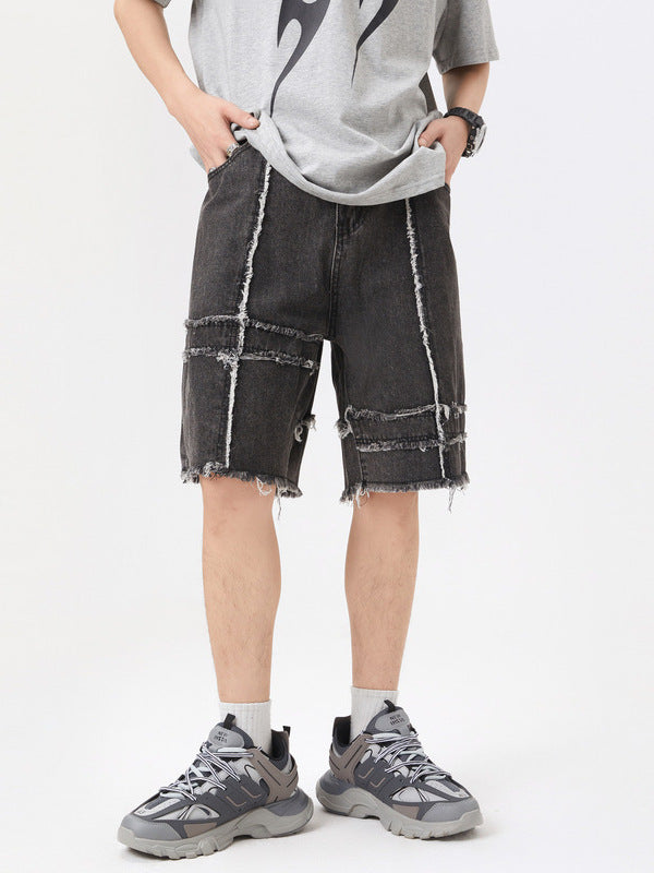 Pantaloncini in denim con cuciture estive alla moda da uomo