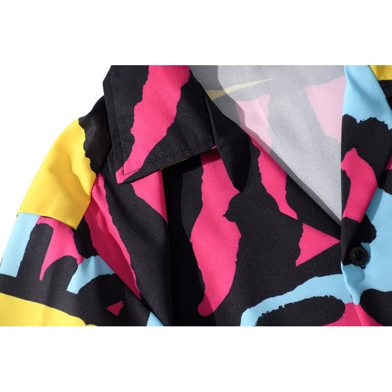 Chemise de plage à manches courtes avec graffiti colorblock
