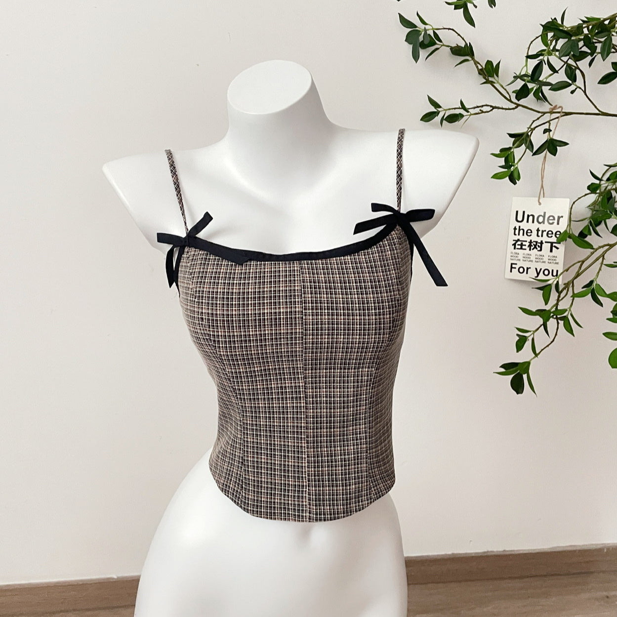 Bow Plaid Contrast Color Slim Fit Slip Dress Suit