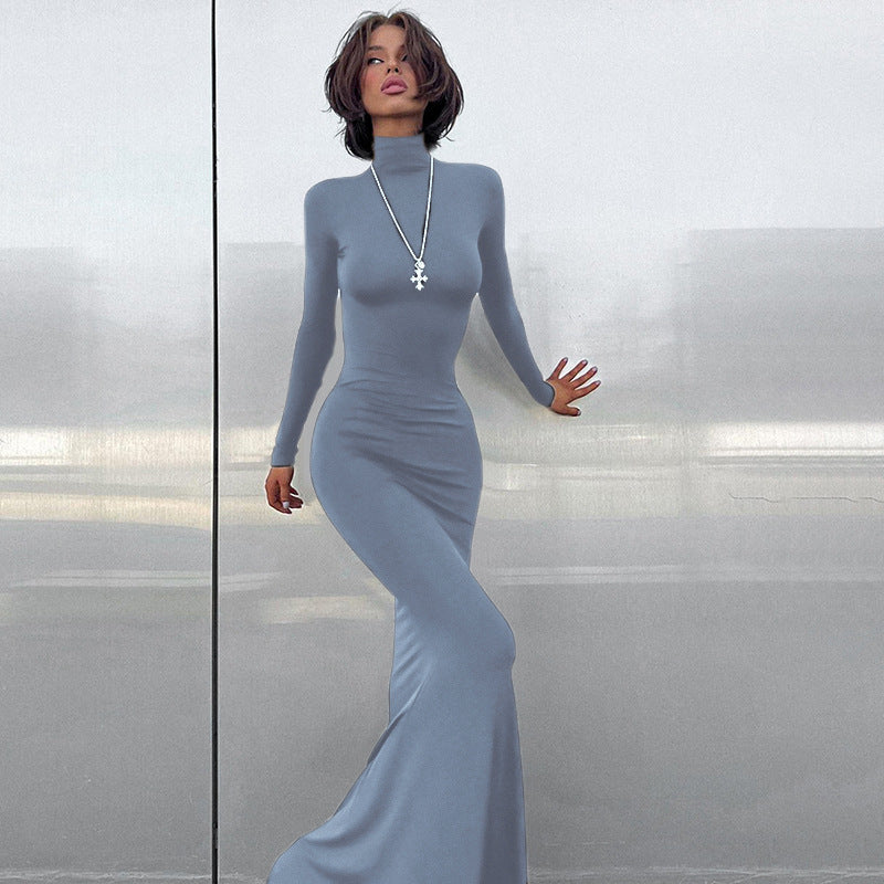 Turtleneck Long Sleeve Waist-tight Sheath Dress
