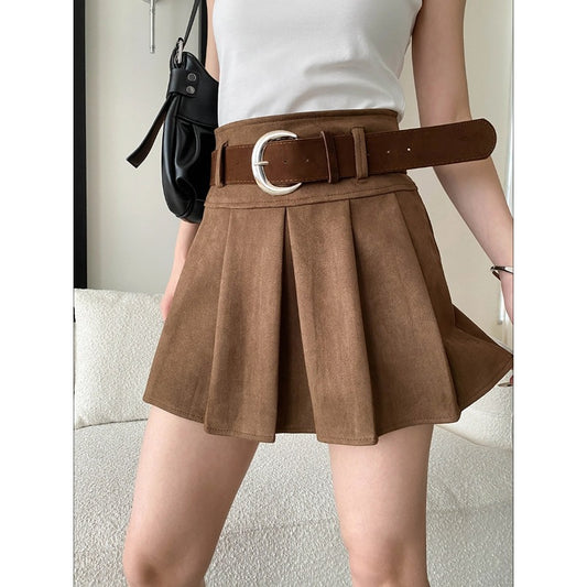 American-style Vintage A-line Pleated Short Skirt