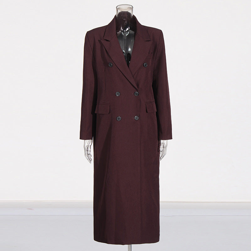 Pure Color All-matching Angola Red Long-cut Coat