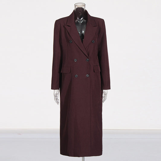 Pure Color All-matching Angola Red Long-cut Coat