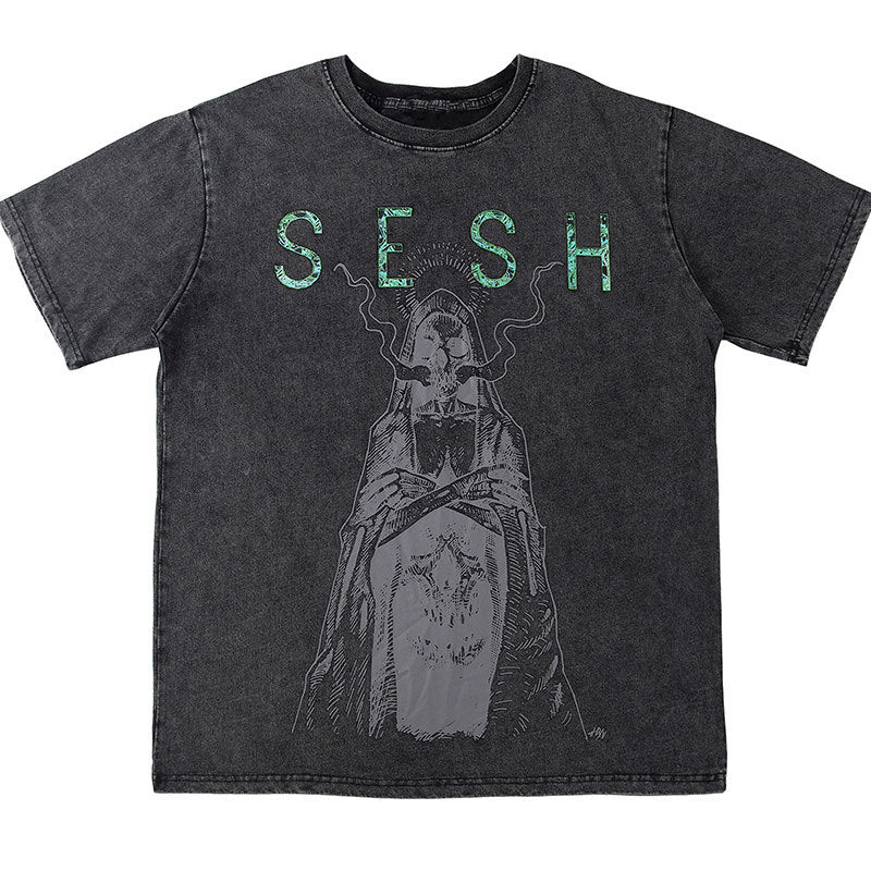 Distressed Retro Net Red T-Shirt Short Sleeve