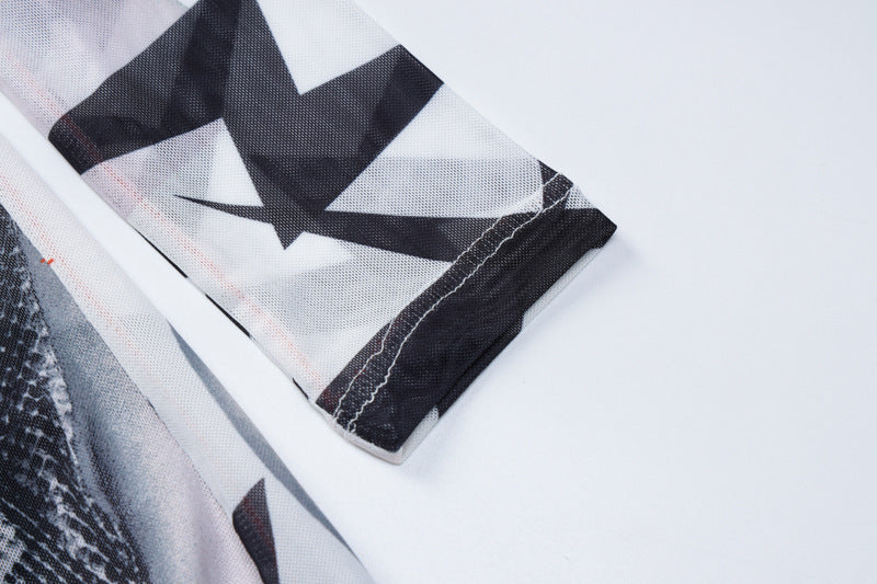 Robe slim en maille imprimée à manches longues et col montant pour femme