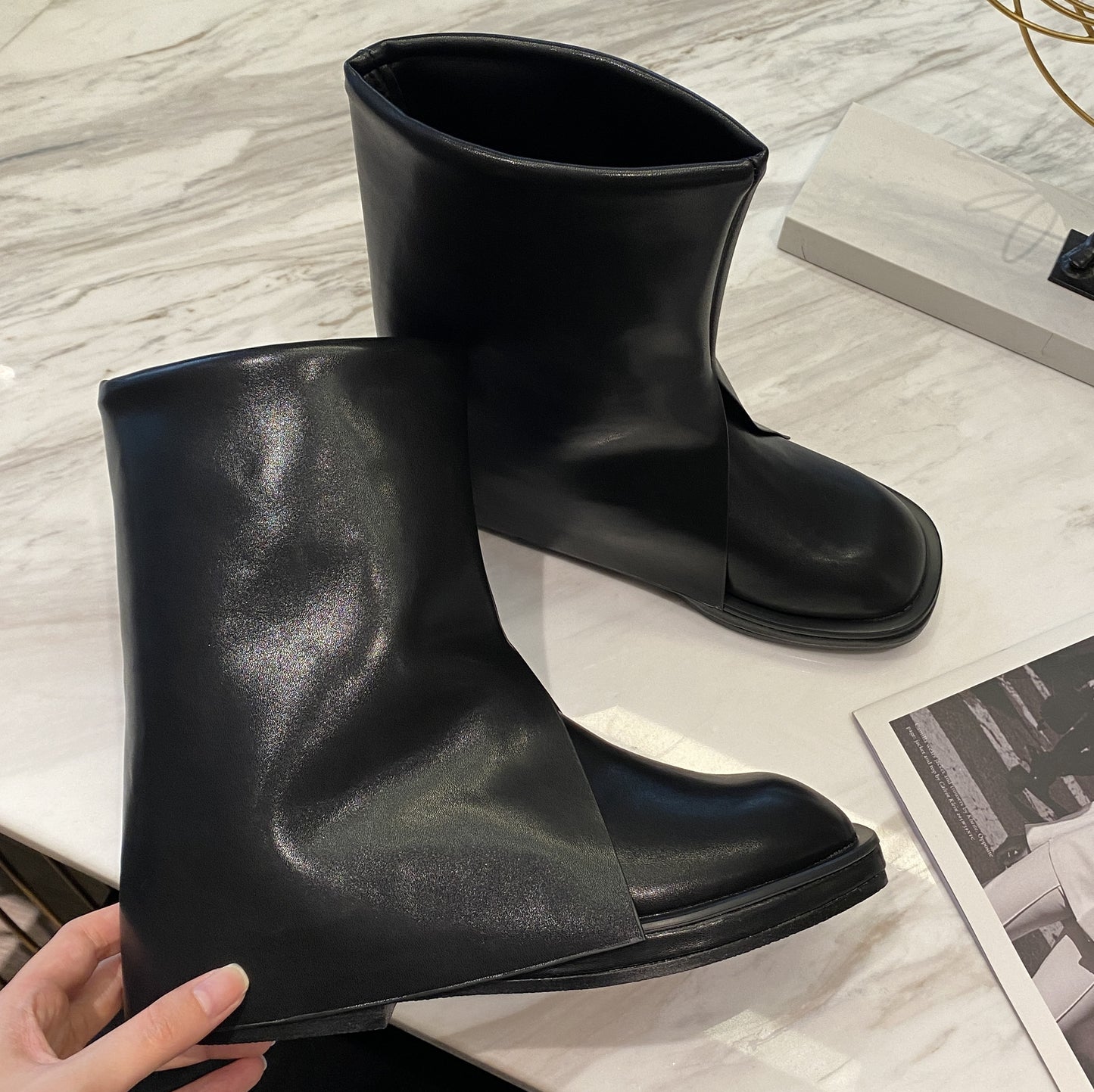 Round-toed Trousers Boots Fried Street But Knee