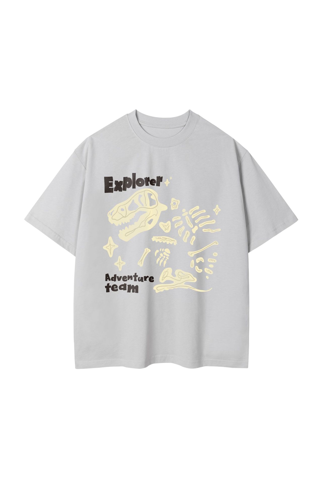 Loose Round Neck Dinosaur Loose Printed Double Yarn Cotton Short Sleeve