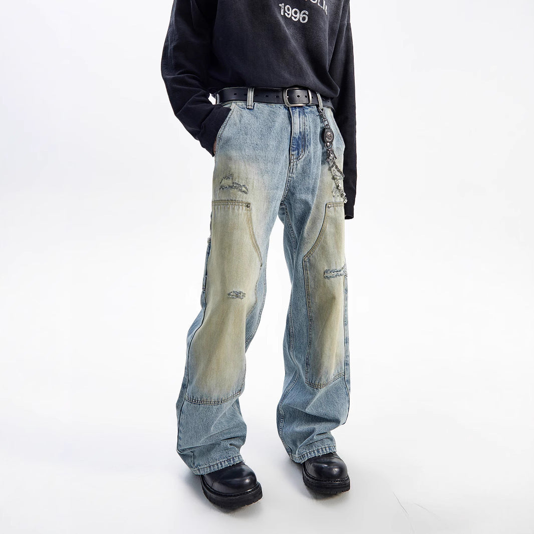 Jean ample décontracté droit délavé de style américain vintage