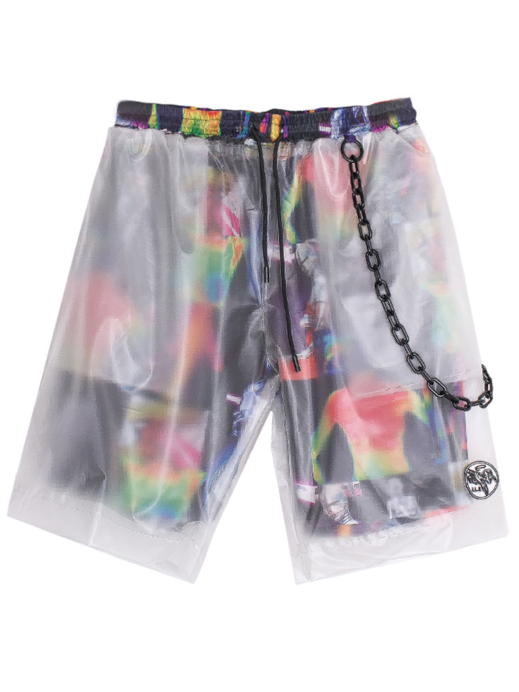 stitching transparent fake two shorts hip hop handsome wide leg five pants