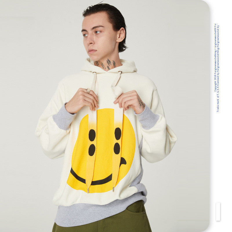 Maglione casual con cappuccio e coulisse con smiley retrò
