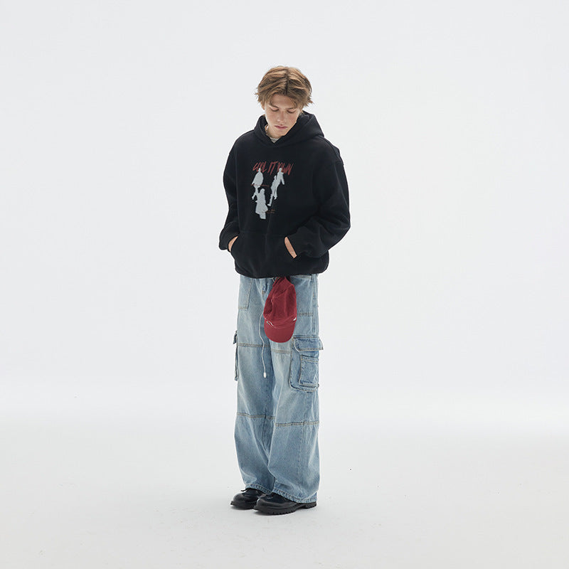 Autumn New Character Hooded Sweater Men's Loose Top