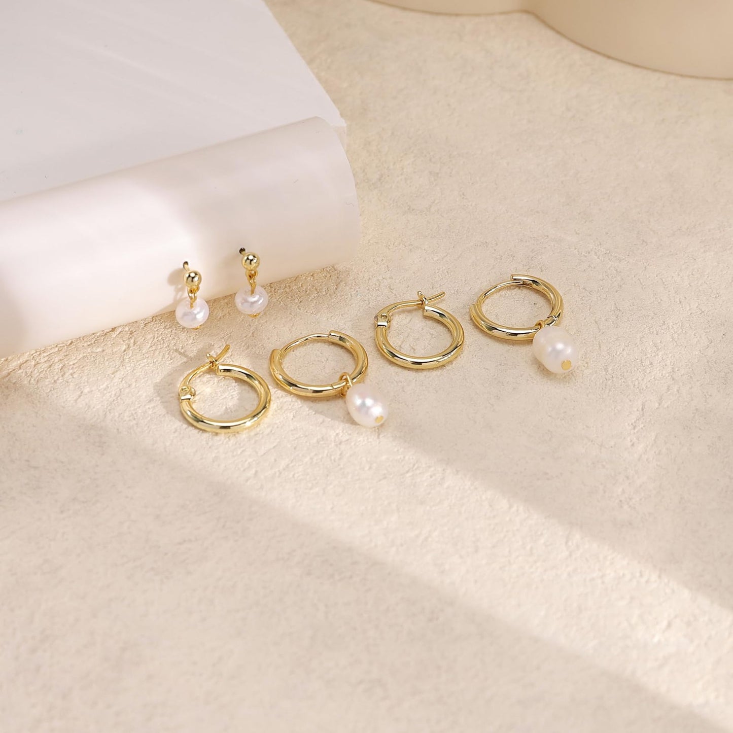 Brass Imitation Pearl Simple And Stylish Earrings Three-piece Set