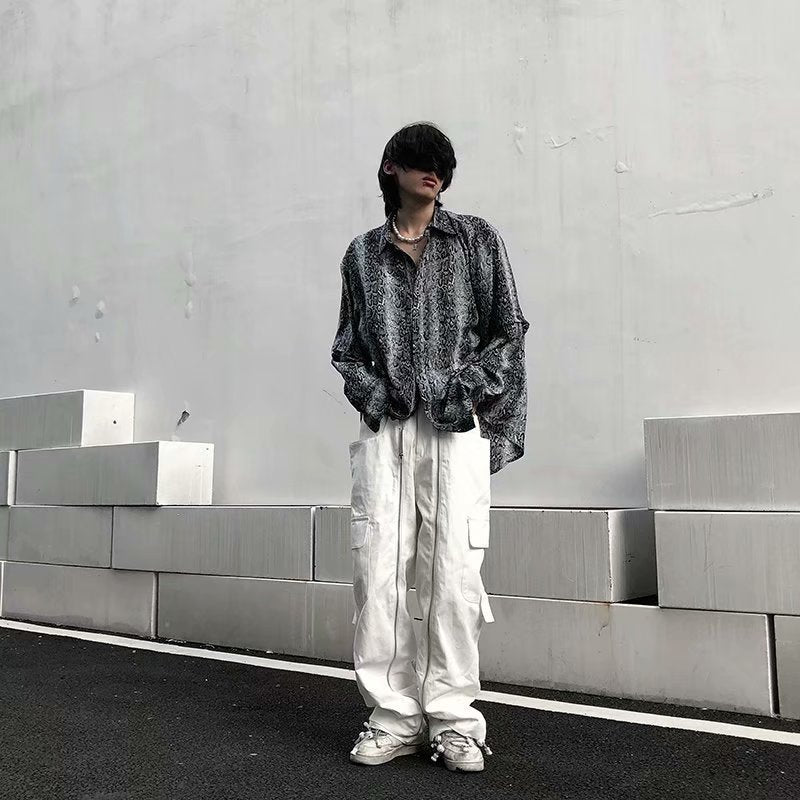 Snakeskin Pattern Shirt Loose Drape Personalized Top Trendy