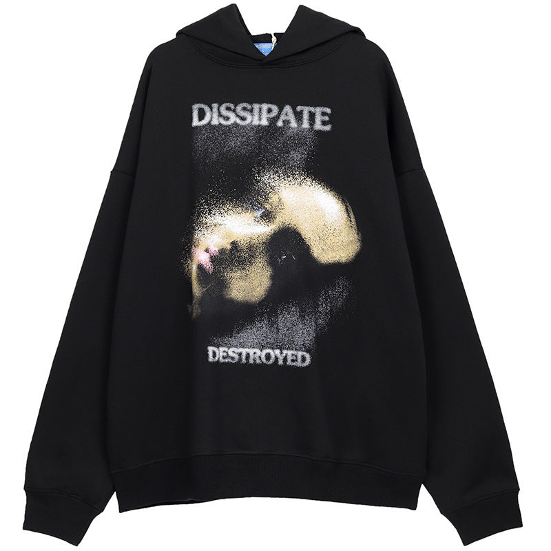 Retro dark loose hooded plus fleece sweater