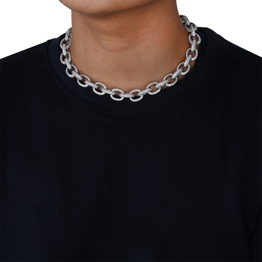 Collier ovale torsadé à gros boutons, chaîne Daikin personnalisée pour homme, style hip-hop, style européen et américain, avec micro-incrustations de zircons