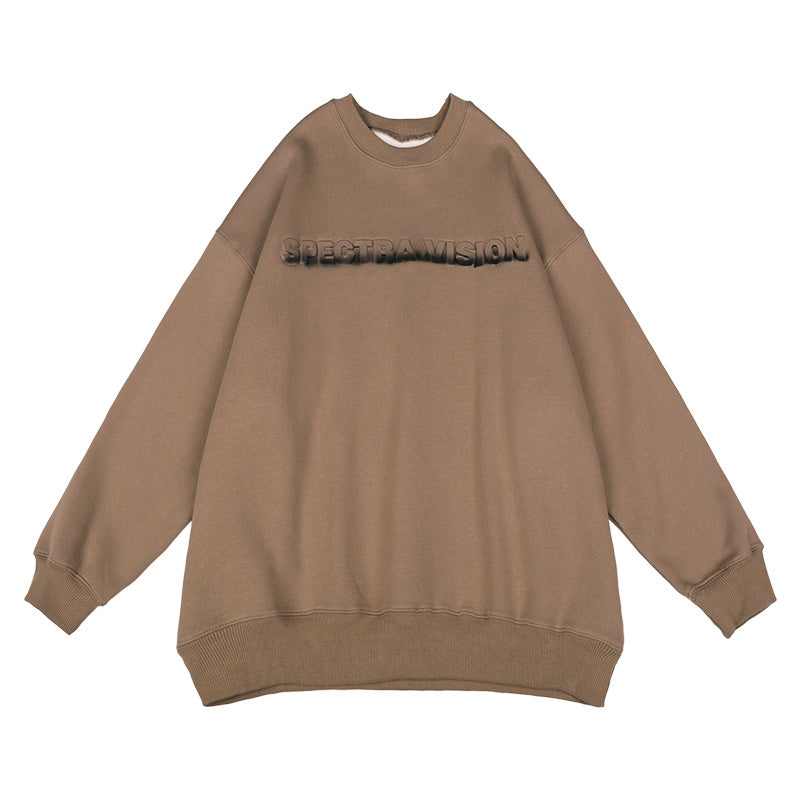 Three-Dimensional Embossed Gradient Print Round Neck And Velvet Pullover Sweater