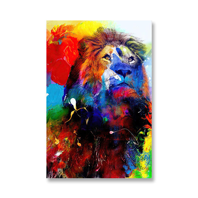 Graffiti Color Lion Canvas Painting Living Room