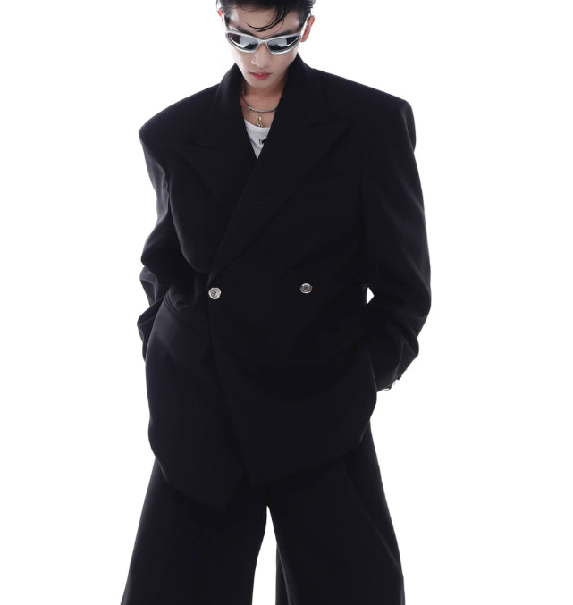 Veste de costume Niche Advanced Twill à épaulettes rembourrées, coupe ample et drapée.