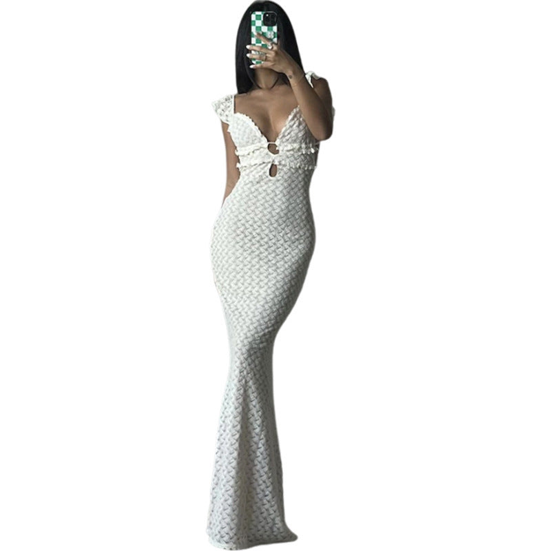 Style INS Pure Desire V-neck Backless Lace-up Cutout Slim Fit Dress