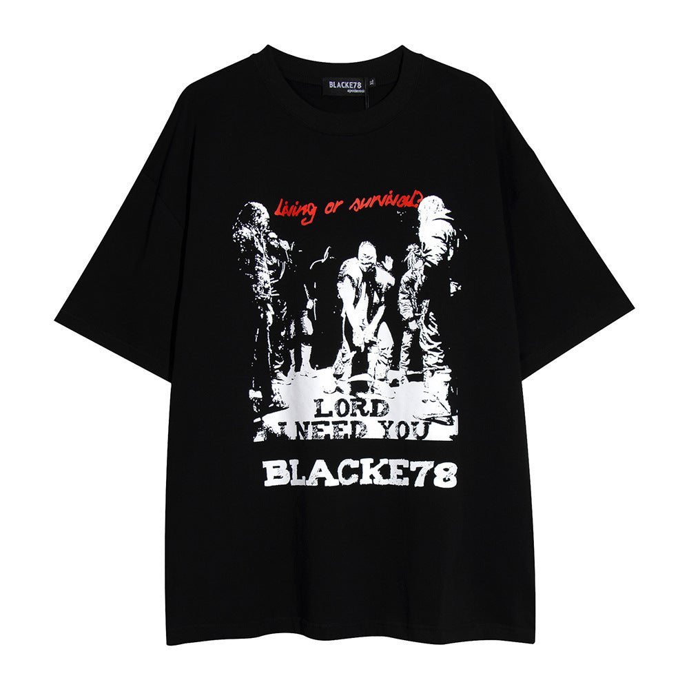 Character Abstract Printing Short-sleeved T-shirt Men