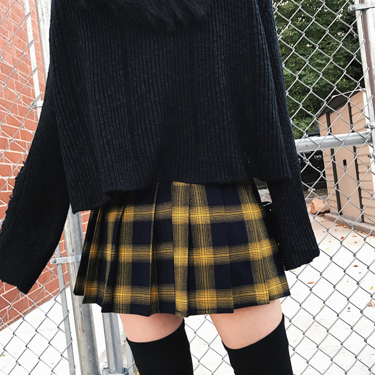 High waist plaid college skirt