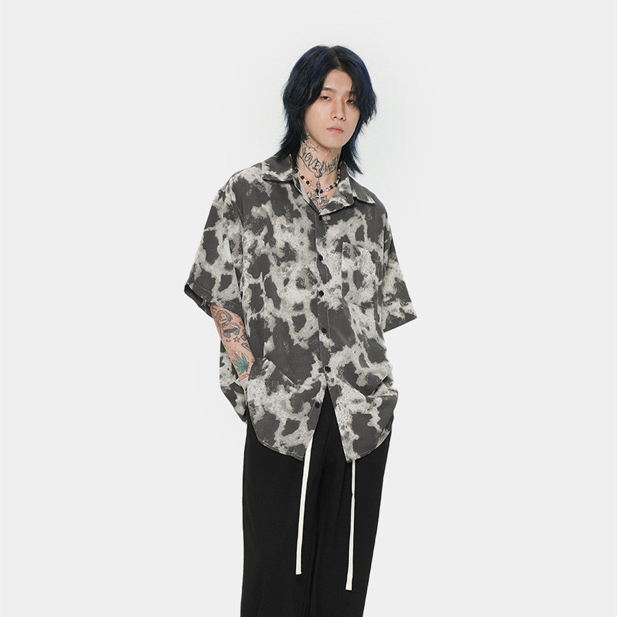 Summer Beach Short Sleeve Men Loose-fitting Retro Style Printed Shirt