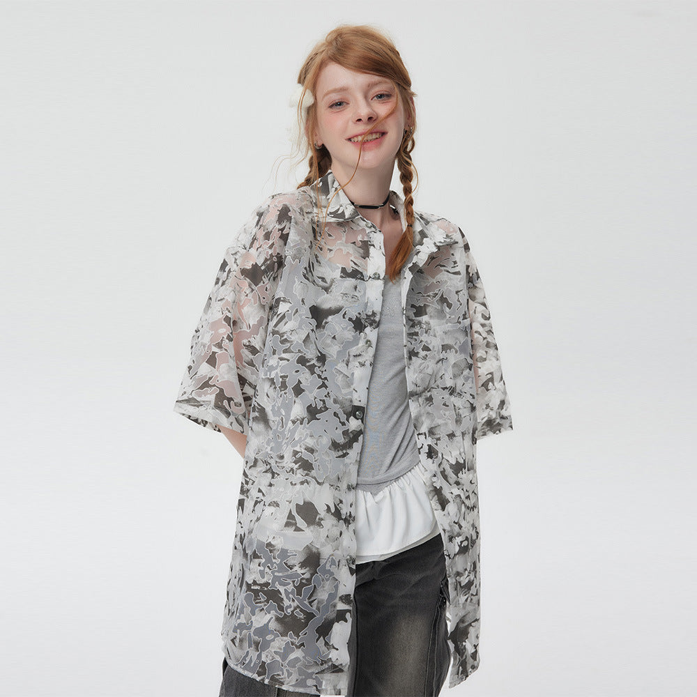 Tie-dyed Contrast Color Short-sleeved Shirt For Men