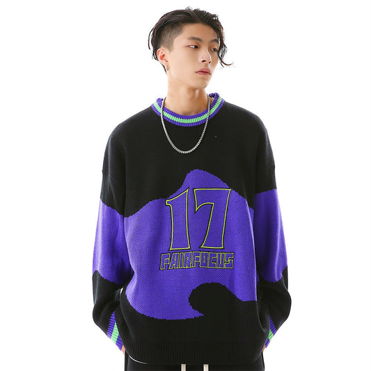 Colorblock Letter Crew Neck Sweater