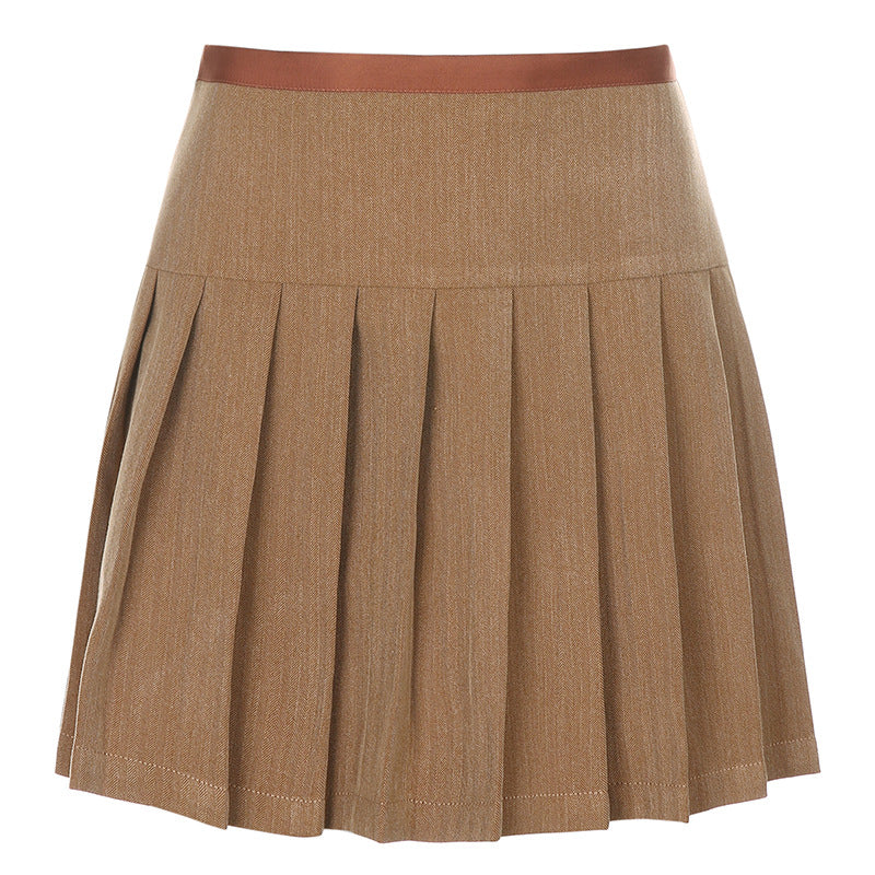 Sexy Tight-Fitting Solid Color Simple Pleated Skirt