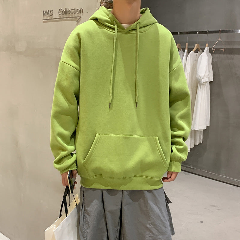 Solid Color Pullover Hooded Sweater Men Plus Fleece Long-Sleeved Sports Blank Plus Fleece Hoodie