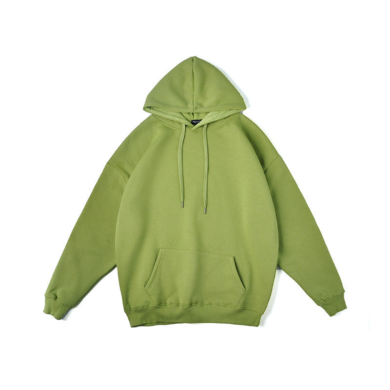 Solid Color Pullover Hooded Sweater Men Plus Fleece Long-Sleeved Sports Blank Plus Fleece Hoodie