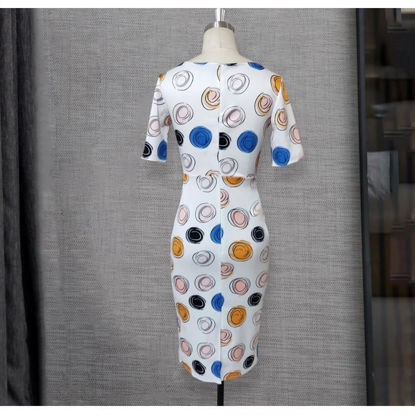 Robe femme à col rond, slim, extensible, manches courtes