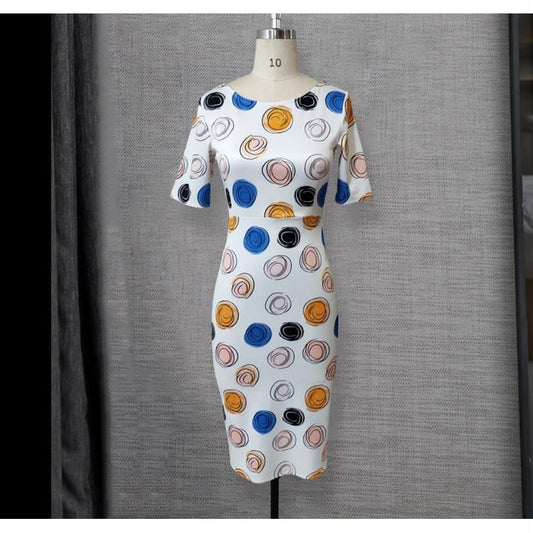 Round Neck Slim Stretch Short Sleeve Women's Dress