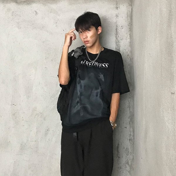 T-shirt à manches courtes imprimé graffiti européen et américain