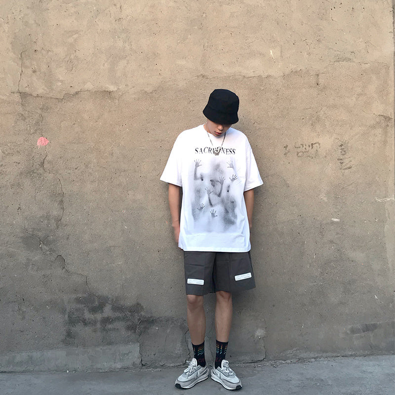 T-shirt à manches courtes imprimé graffiti européen et américain